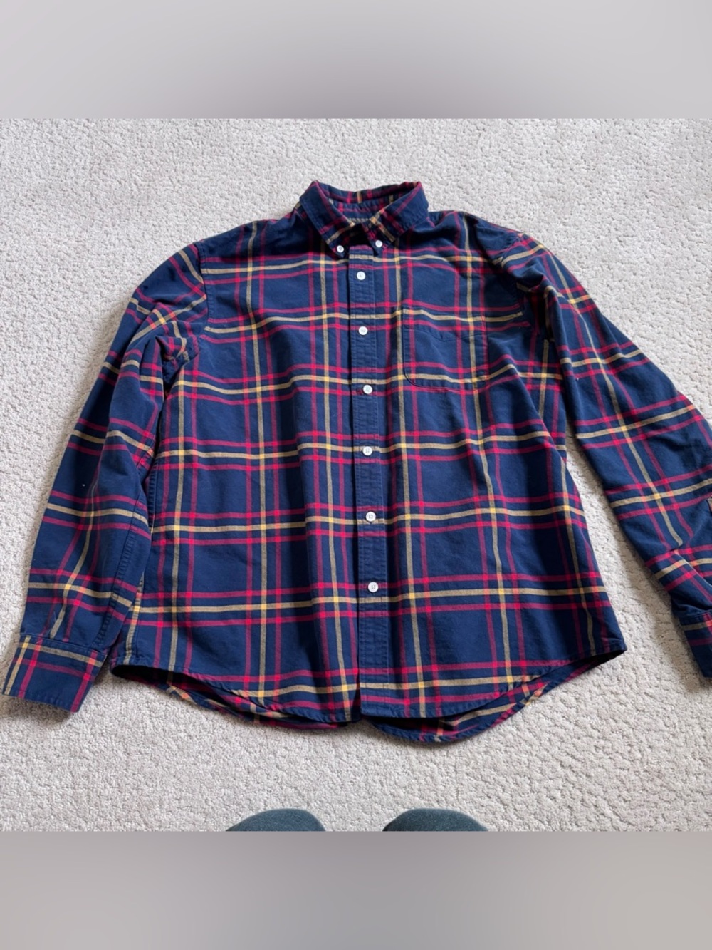 LL Bean Signature Slim Fit Men Large Shirt Button Down Top Plaid Cotton 300556